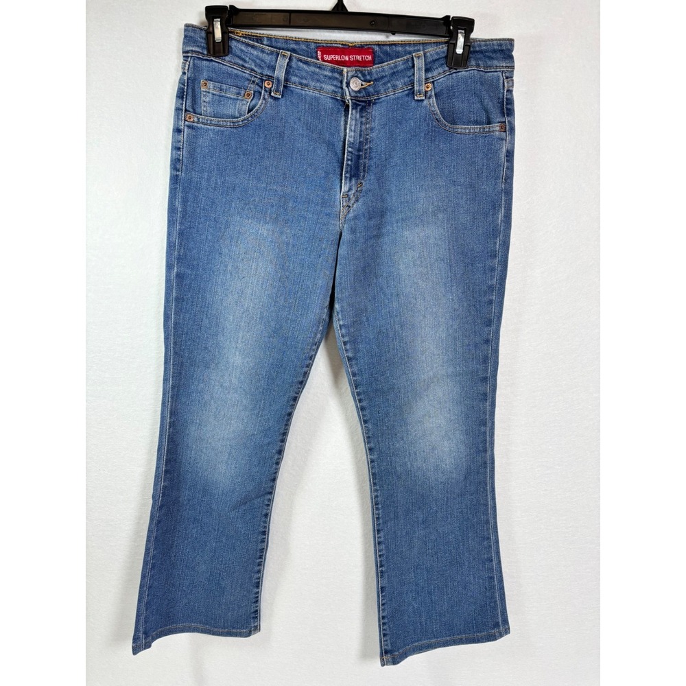 Levis 518 Superlow Boot Cut Jeans Womens 13 JR S Medium Wash Denim 26.5 Inseam